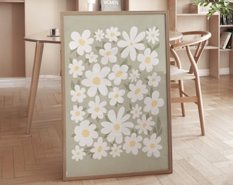 Estampa botânica em tons de verde suave, decoração de parede para quarto nórdico, arte floral orgânica, download digital | 1633