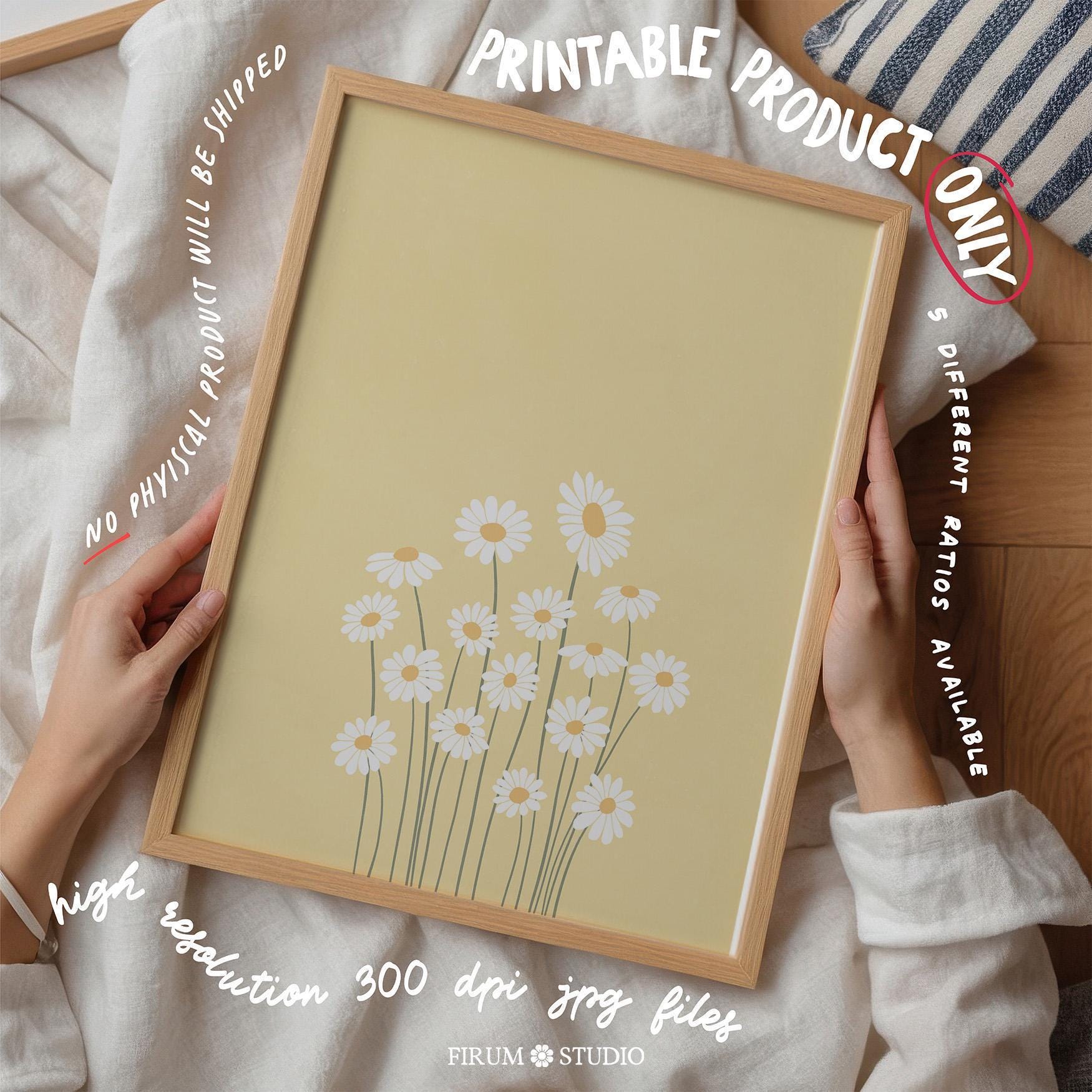 Pastel Yellow Daisies Downloadable Wall Print, Daisy Printable