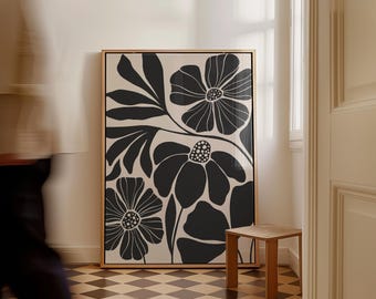 Abstract Botanical Printable Art, Beige Black Wall Art, Neutral Botanical Beige Printable Art, Floral Illustration Botanical Poster | 1147