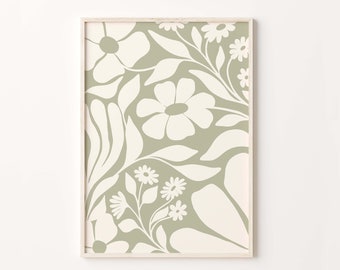 Sage Green Abstract, Botanical Poster, Downloadable Print, Sage Green Wall Art, Japandi Wall Art, Boho Printable Art, Pastel Room Decor