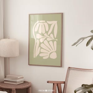 Salbei Grün Abstrakte Blumen druckbare Wandkunst - Gedämpftes Grün Bio Ästhetisches Wohnzimmer Wanddekor, Boho Botanische Kunst Poster | 1142