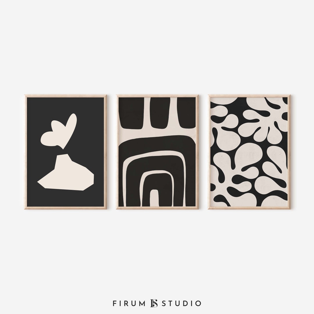 Mid Century Gallery Set of 3 Wall Art Moody Print Set Black - Etsy