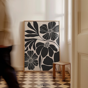Abstrakte botanische druckbare Kunst, beige schwarze Wandkunst, neutrale botanische druckbare Kunst, Blumenillustrationen botanisches Poster | 1147