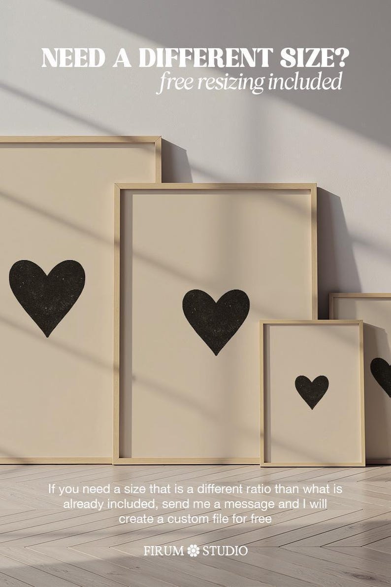 Minimalist Heart Beige and Black Downloadable Print, modern room decor. Neutral aesthetic printable wall art for bedroom or living room, minimalist digital poster. Includes printing guide