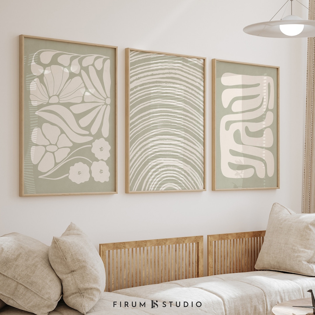 Sage Green Abstract, Japandi Printable, Boho Set of 3 Prints, Light ...