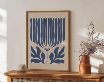 Nordic Botanical Blue and Beige Downloadable Print - Nordic and Scandinavian Home Decor, Mid Century Modern Floral Wall Art | 1858