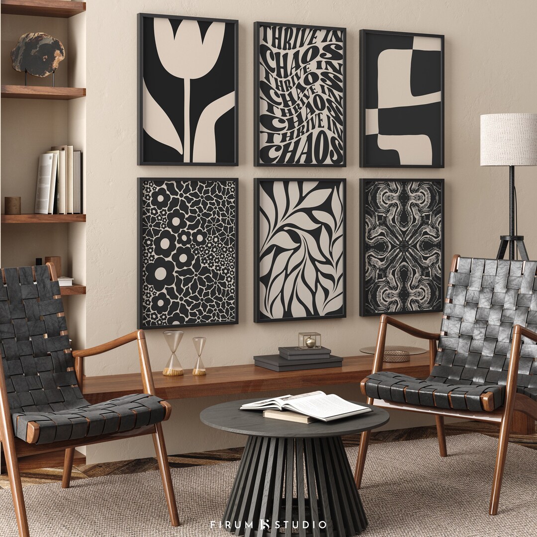 Modern Set of 6 Printable Wall Art, Black and Beige Abstract Gallery ...