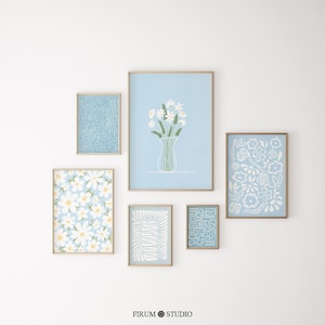 Sky Blue Wall Art Set of 6 Boho Prints, Digital Download, Printable Set of 6, Sky Blue Boho Botanical Set, Boho Gallery Set of 6 | 2009