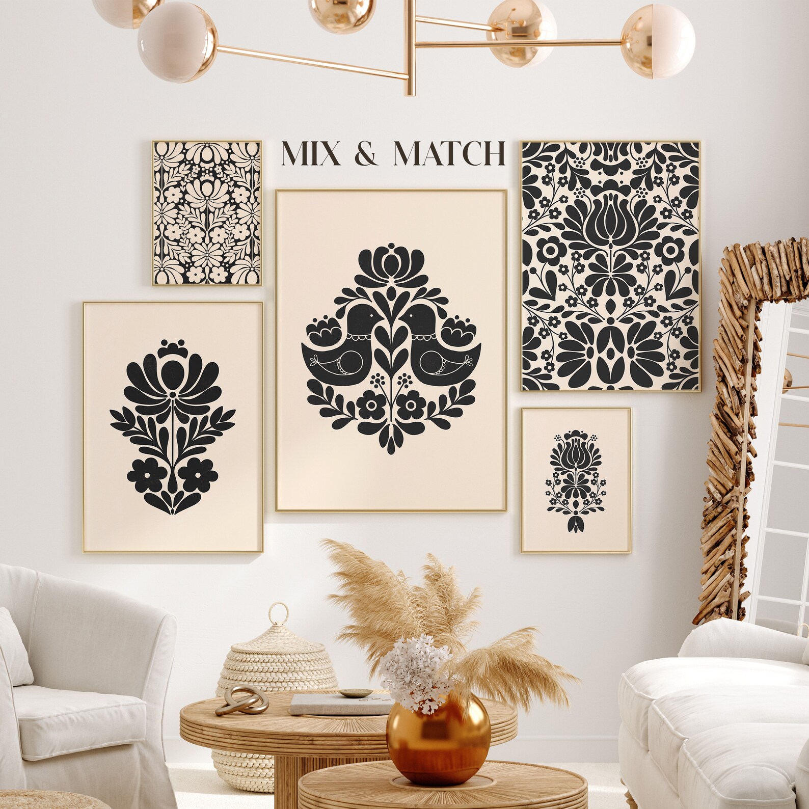 Norwegian Folk Art Beige Black Wall Art Digital Download Etsy