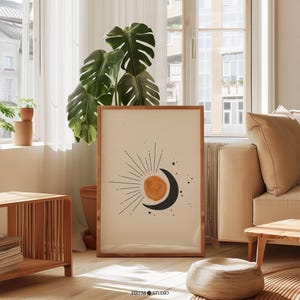 Sun and Moon Abstract Art Print, Boho Celestial Decor, Digital Download | 1216
