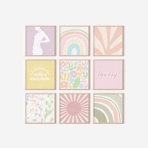 Danish Pastel Decor, Square Wall Art Set of 9 prints, Printable Wall Art, Pastel Print Set, Gallery Wall Set, Dorm Room Wall Art