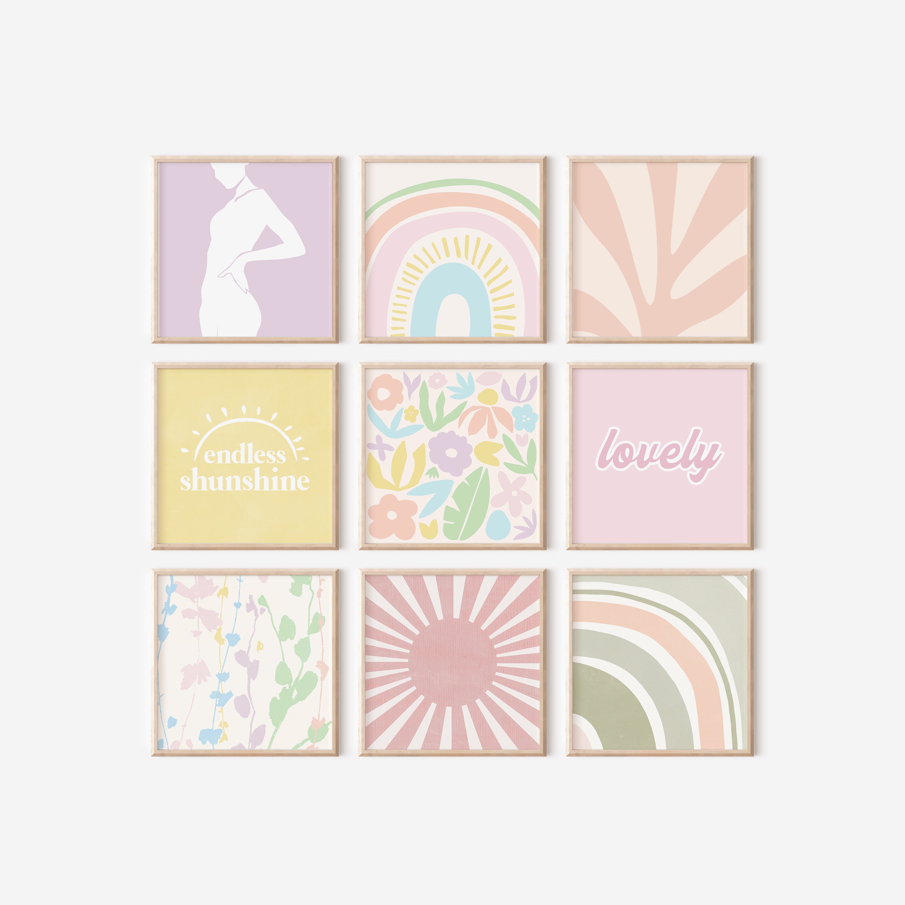 Danish Pastel Decor Square Wall Art Set of 9 Prints Etsy UK
