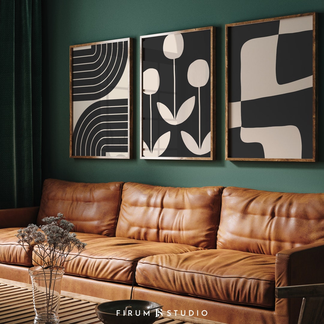 Mid Century Modern Abstract Printable Wall Art Set of 3 – Black and ...