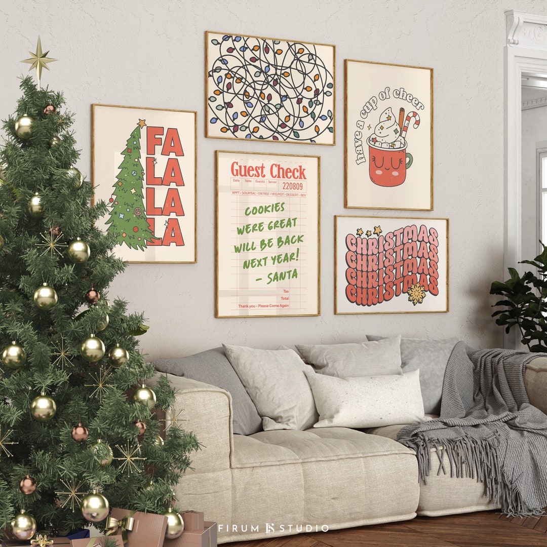 Retro Christmas Wall Gallery Set of 5 Printable Wall Art Etsy