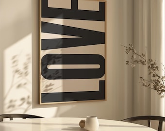Minimalist Love Printable Wall Art - Black and Beige Valentine’s Day Decor, Modern Living Room Aesthetic | 0955