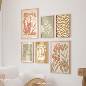 Set of 6 Abstract Botanical Earth Tone Printable Wall Gallery, Boho Living Room Wall Decor, Cosy Eclectic Apartment Wall Art | 2161