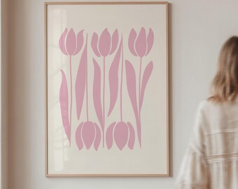 Pastel Pink Tulips Art Print, Abstract Floral Decor, Boho Spring Art, Digital Download | 1979