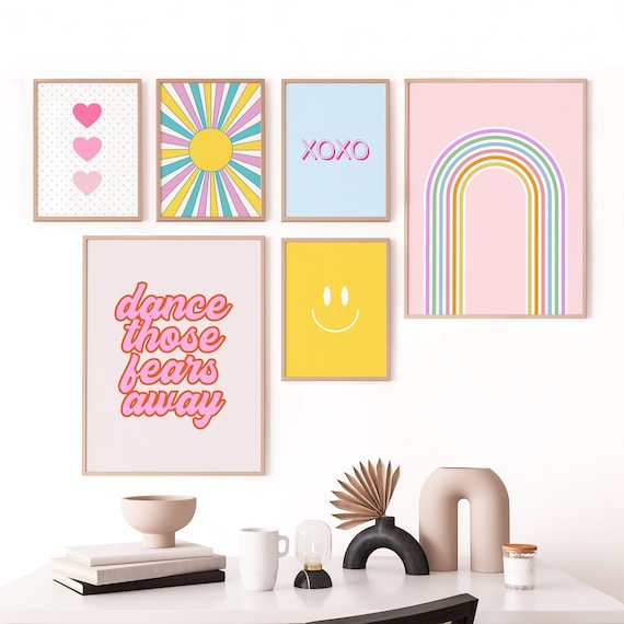 Retro Wall Art Set, Printable Set of 6, Gallery Wall Set, Colorful Art,  Pink Wall Dorm Décor, Bedroom Wall Art, Retro Poster Bundle of 6 - Etsy