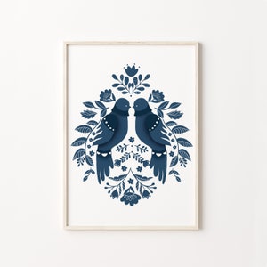 Norwegische Volkskunst, Herunterladbarer Druck, Royal Blau Wandkunst, Moderner Nordischer Druck, Folk Wandkunst, Schwedische Volkskunst, Modernes Raumdekor