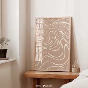 Neutral Beige Abstract Line Art, Minimalist Printable Wall Art, Digital Download for Modern Living Room Decor | 0876
