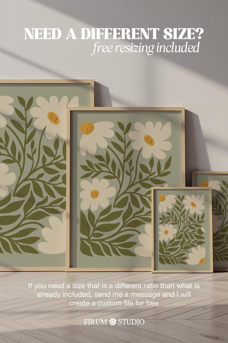 Sage green daisies printable wall art featuring soft floral elements in a muted green palette. This digital artwork blends modern botanical aesthetics with minimalist decor, perfect for living rooms, bedrooms, and stylish apartments. Available as a high-resolution digital download for instant printing
