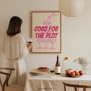 Dobre dla fabuły Wydrukuj Bar Wall Art, Różowy Bar Cart Art Print, Plakat z kalamburem alkoholowym, Dekoracja ścienna pokoju imprezowego, Modny wydruk napojów | 0691