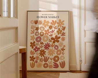 Stampa scaricabile del mercato dei fiori di Marrakech, stampa artistica in terracotta floreale boho, arte botanica arancione bruciato, arredamento eclettico per appartamenti / 1160