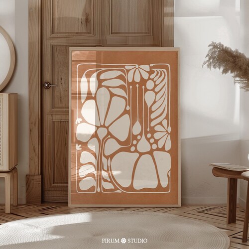 Burnt Orange Botanical Wall Art Printable - Terracotta Boho Minimalist Decor, Neutral Office Art | 1045