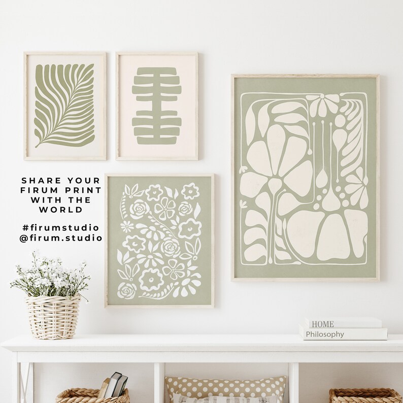 Set of 6 Prints Sage Green Print Set Boho Botanical Set Etsy