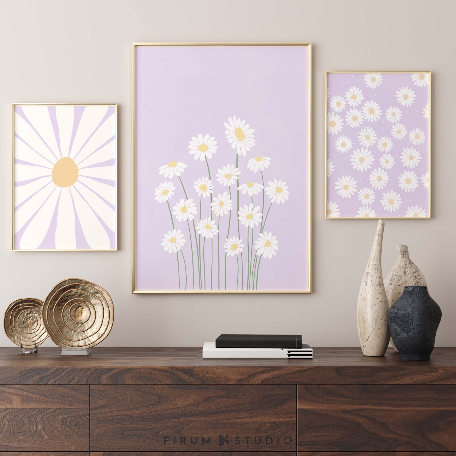 Lilac Wall Art Set of Three Prints Daisy Print Set Boho Etsy UK