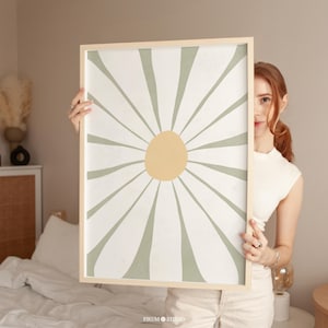 Sage Green Daisy Printable Wall Art, Floral Illustration, Abstract Sage Green Flower Shop Decor, Pastel Aesthetic Room Decor | 1020