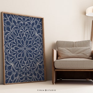Botanical Art Print, Indigo Wall Art, Printable Art, Flowers Line Art,  Nordic Digital Print,  Modern Organic Art, Flower Decor Print | 1826