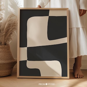 Modern Abstract Wall Art Instant Download - Black and Beige Mid Century Office Decor | 1888