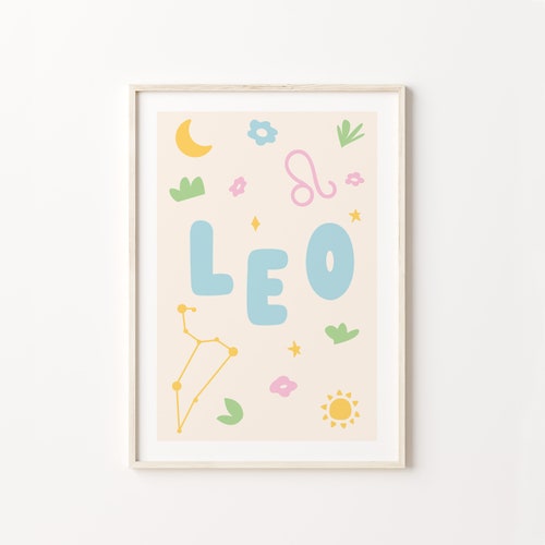 Poster Leo Zodiac Signs Zodiac Sign Danish Pastel Astrology Printable Art Indie Aesthetic Room Decor Digital Trendy Download Design