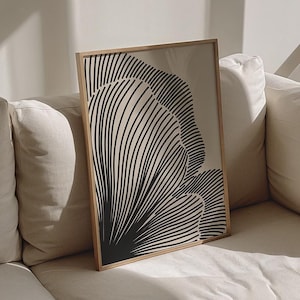 Lignes abstraites neutres, décoration murale loft moderne, impression minimale beige noir, téléchargement numérique | 0769