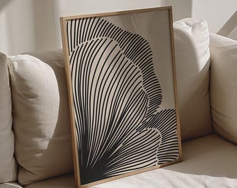 Neutral Abstract Lines, Modern Loft Wall Decor, Beige Black Minimal Print, Digital Download | 0769