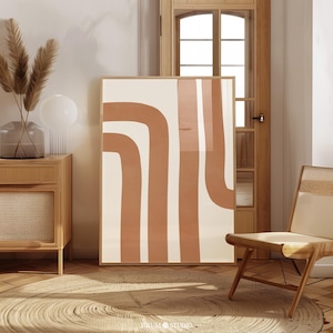 Gebrannte Orange Streifen druckbare Wandkunst, großes abstraktes Poster, modernes Boho Zimmer Dekor, Terrakotta Prints, Pinselstriche Print | 1029