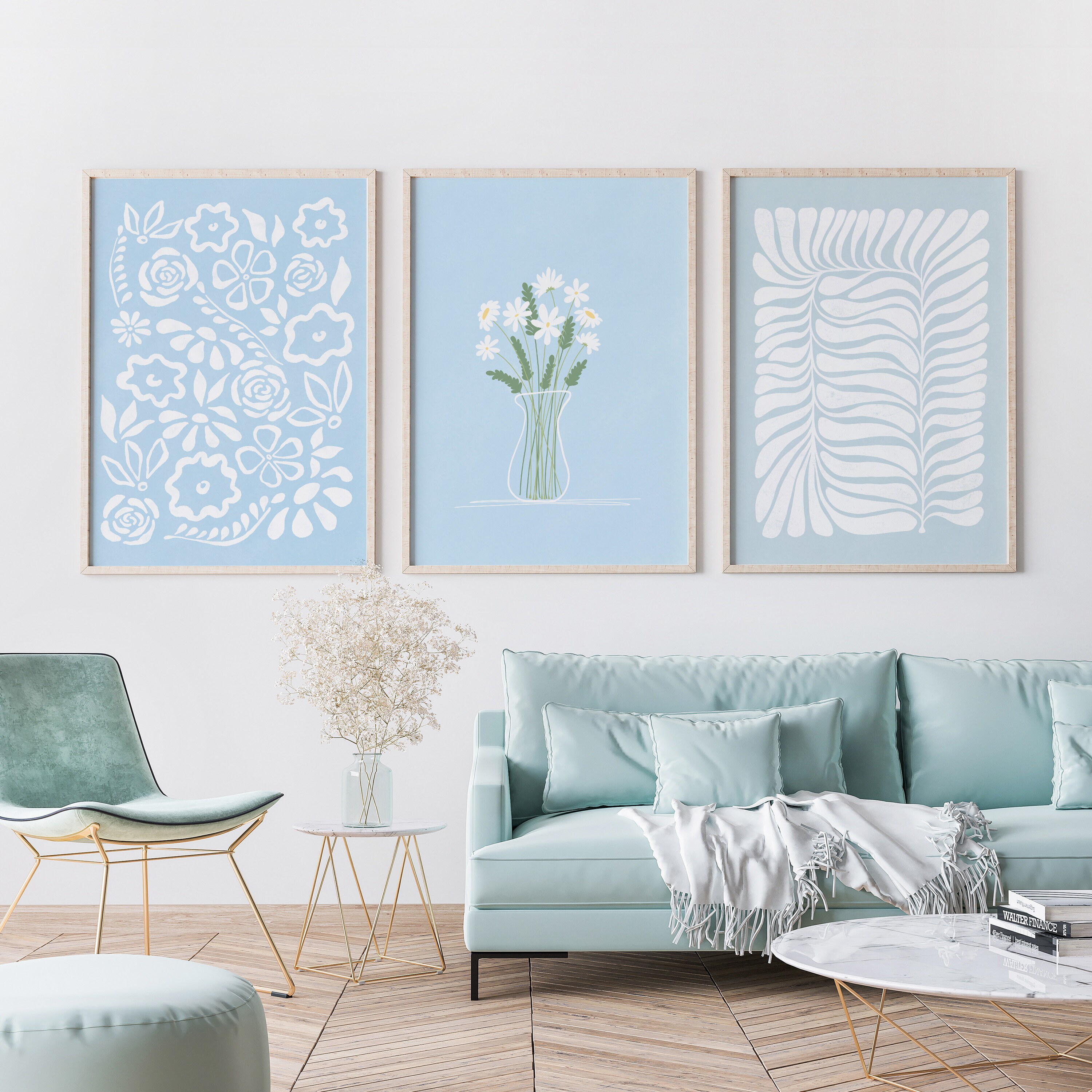 Sky Blue Wall Art Set of 6 Boho Prints Digital Download Etsy