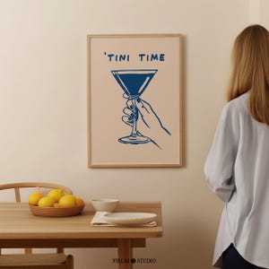 Martini Time Downloadable Art Poster, Blue Alcohol Wall Art, Trendy Bar Corner Art Poster, Happy Hour Wall Decor, Bar Cart Art Print | 0579