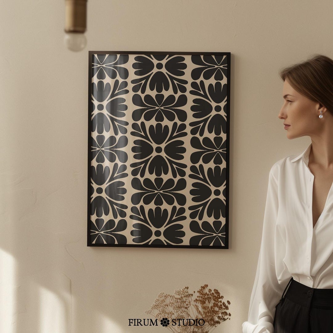 Black and Beige Abstract Floral Printable Art, Moody Modern Wall Decor, Dark Boho Living Room ...