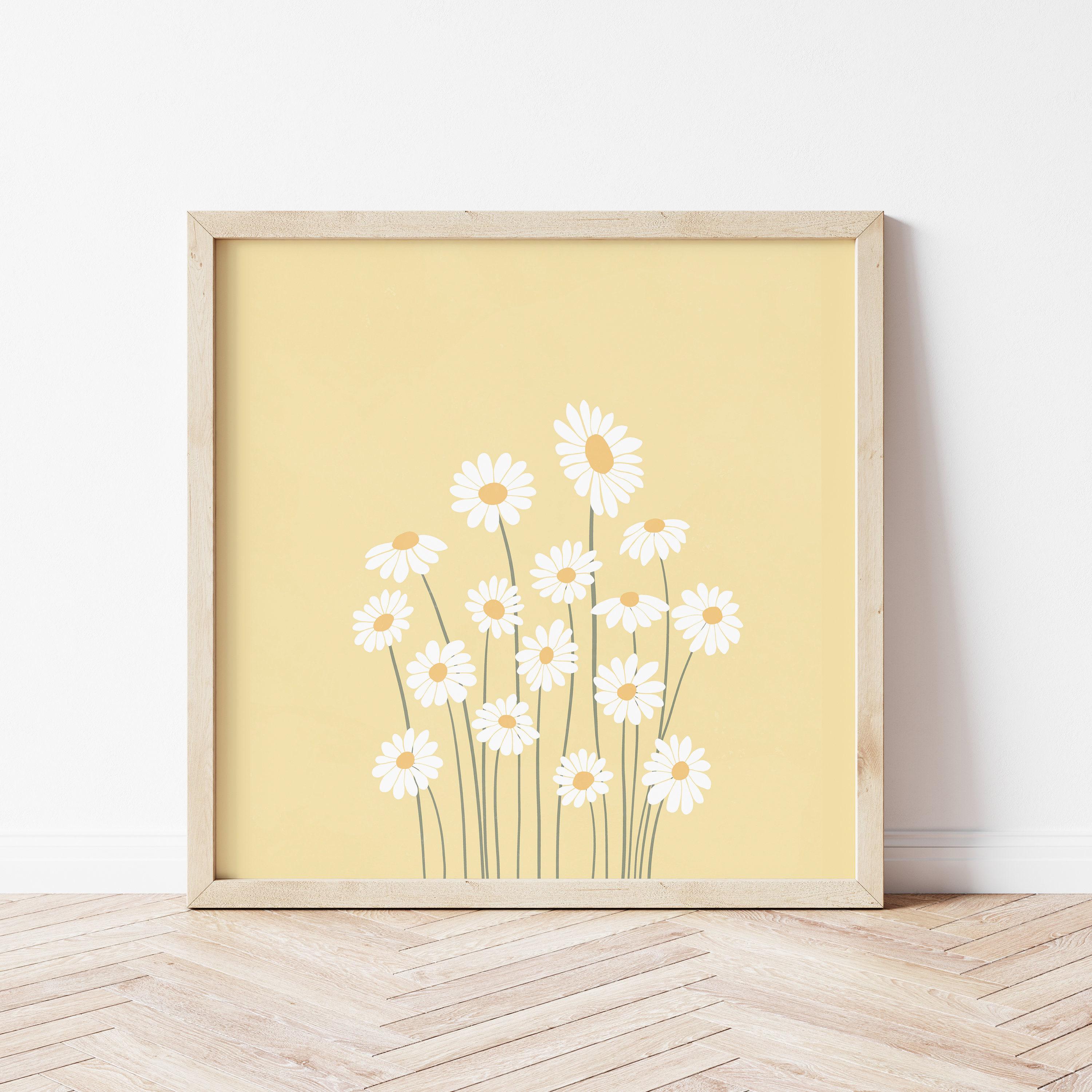 Daisy Wall Print, Pastel Yellow Danish Wall Art, Dopamine Spring