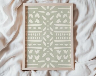Japandi Boho Wand Kunst, Salbeigrün Wohnzimmer Dekor, Organic Abstrakt Print | 1099