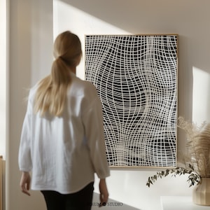Impresión minimalista de líneas abstractas en beige y negro, arte de pared orgánico contemporáneo para sala de estar u oficina, póster de descarga instantánea / 1083