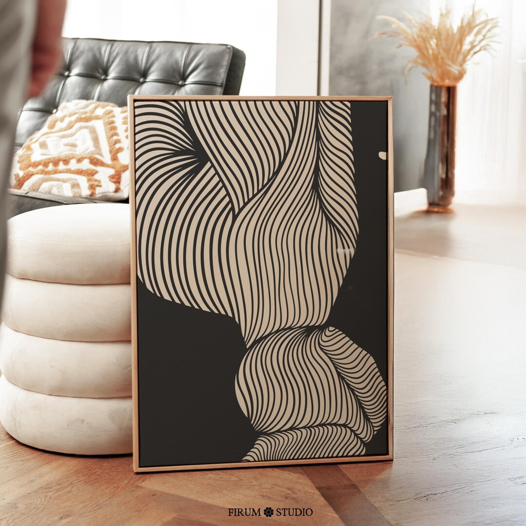 Mid Century Modern Abstract Minimalist Flowing Lines Art Print, Moody ...
