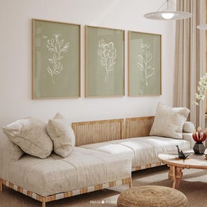 Muted Sage Floral Prints, Nordic Bedroom Gallery Decor, Soft Botanical Artwork, Digital Download | 2011