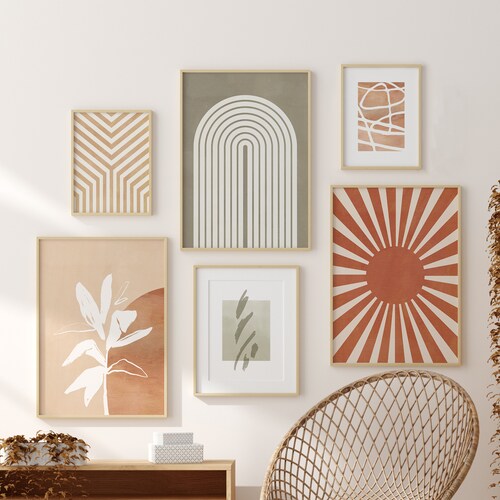 Abstract Gallery Wall Set of 9 Prints Modern Mid Century Etsy