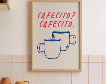 Impression d'art imprimable Cafecito, art du coin café, déco bar à café, art mural cuisine moderne espagnole, impression d'art amateur de café | 0637