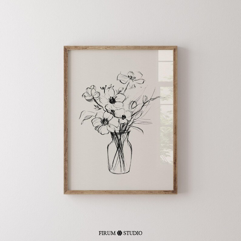 Abstract Floral Line Art Print – Minimalist Living Room Decor, Digital ...