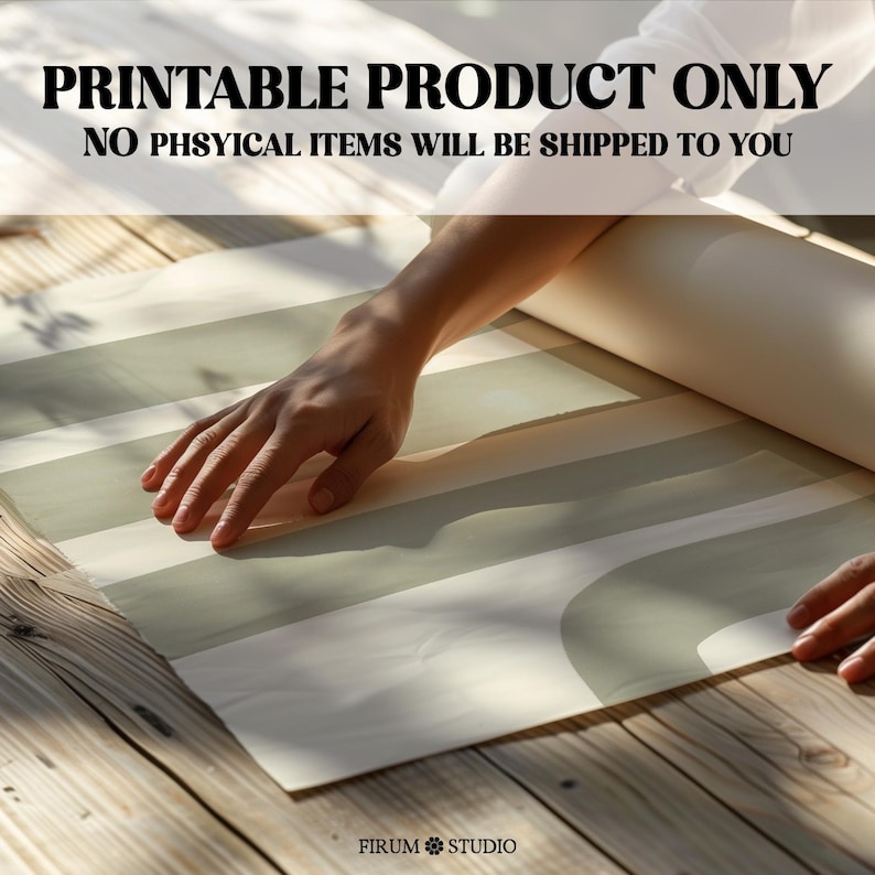 Minimalist sage green abstract stripes wall art with Japandi-inspired design. This printable artwork features organic, modern lines in a neutral color palette, perfect for contemporary living rooms, bedrooms, and offices. Available as a high-resolution digital download for instant printing