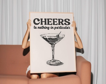 Cheers Martini Print, Vintage Bar Cart Art, Retro Alcohol Poster, Digital Download | 0923